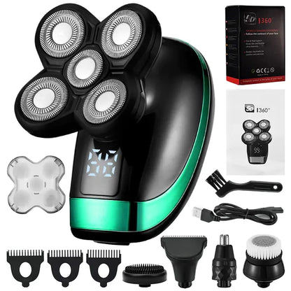 Elevate Your Grooming Game with the 5 In 1 4D Men's Rechargeable Bald Head Electric Shaver!