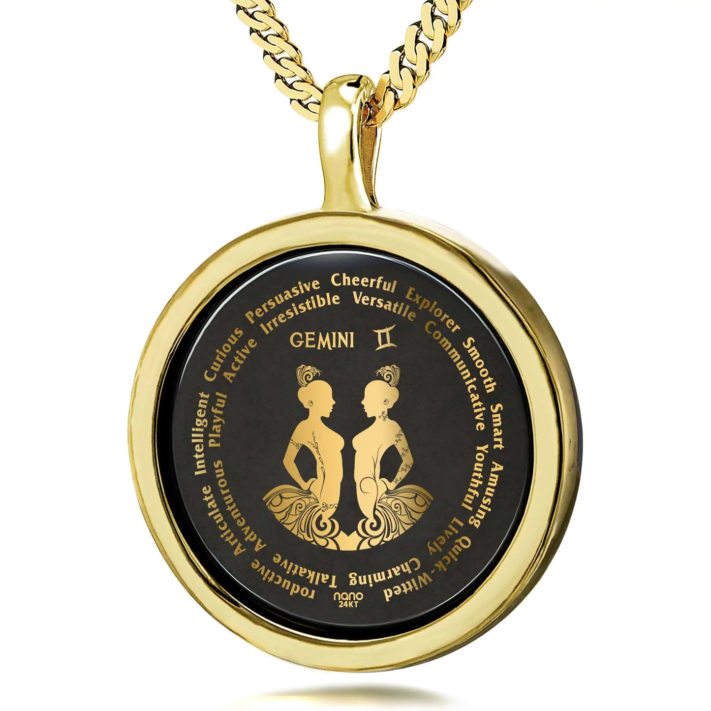 Gemini Necklaces for Lovers of the Zodiac 24k Gold Inscribed