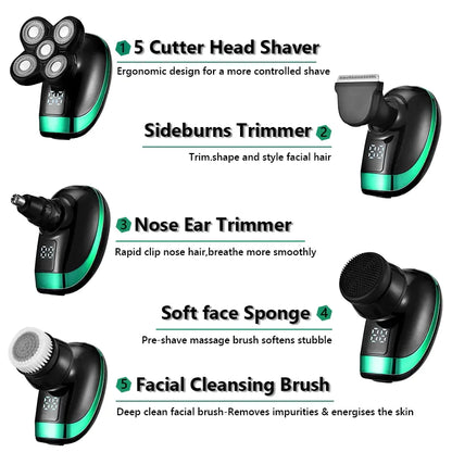 Elevate Your Grooming Game with the 5 In 1 4D Men's Rechargeable Bald Head Electric Shaver!