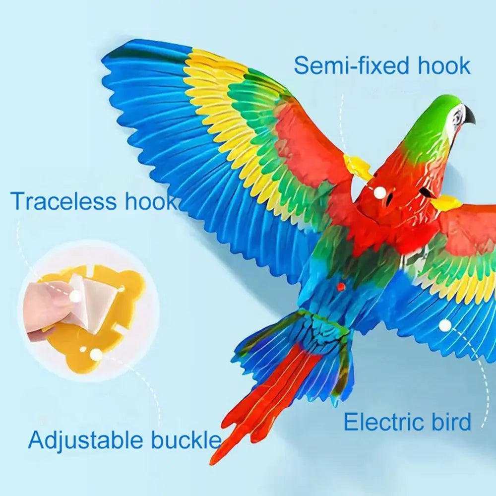 LOMIMOS Flying Interactive Bird Cat Toy, Hanging Spinning Simulation Bird for Indoor Ceiling Kitten Play Chase Exercise Eliminating Boredom(Parrot)