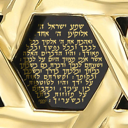 Star of David Necklace 24k Gold Inscribed Hebrew Shema Israel Pendant on Onyx