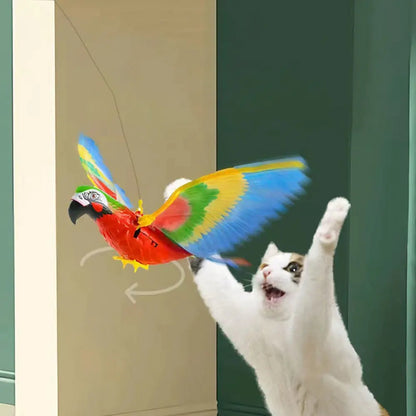 LOMIMOS Flying Interactive Bird Cat Toy, Hanging Spinning Simulation Bird for Indoor Ceiling Kitten Play Chase Exercise Eliminating Boredom(Parrot)