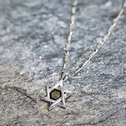 Star of David Necklace 24k Gold Inscribed Hebrew Shema Israel Pendant on Onyx